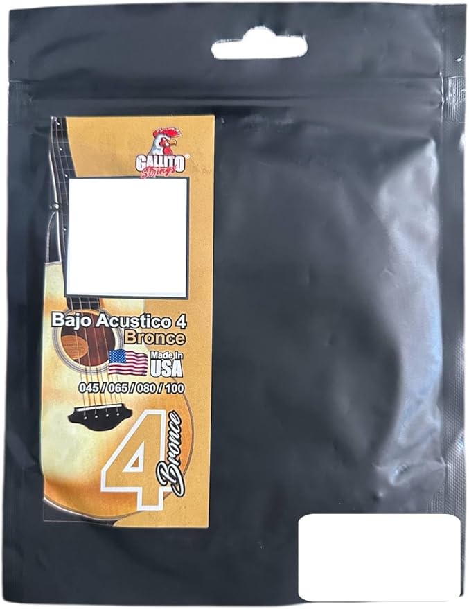 Cuerdas strings para Bajo electro acustico bronce gallito con tratamiento anti corrosion Calibre Medium Lt set 4 cuedas calibre 045-100