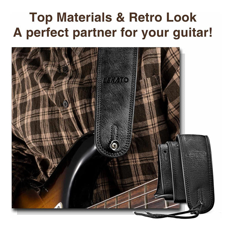 Strap Correa Lekato Ajustable De Cuero Para Guitarra O Bajo