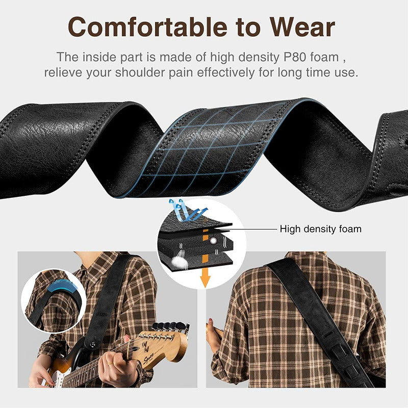 Strap Correa Lekato Ajustable De Cuero Para Guitarra O Bajo