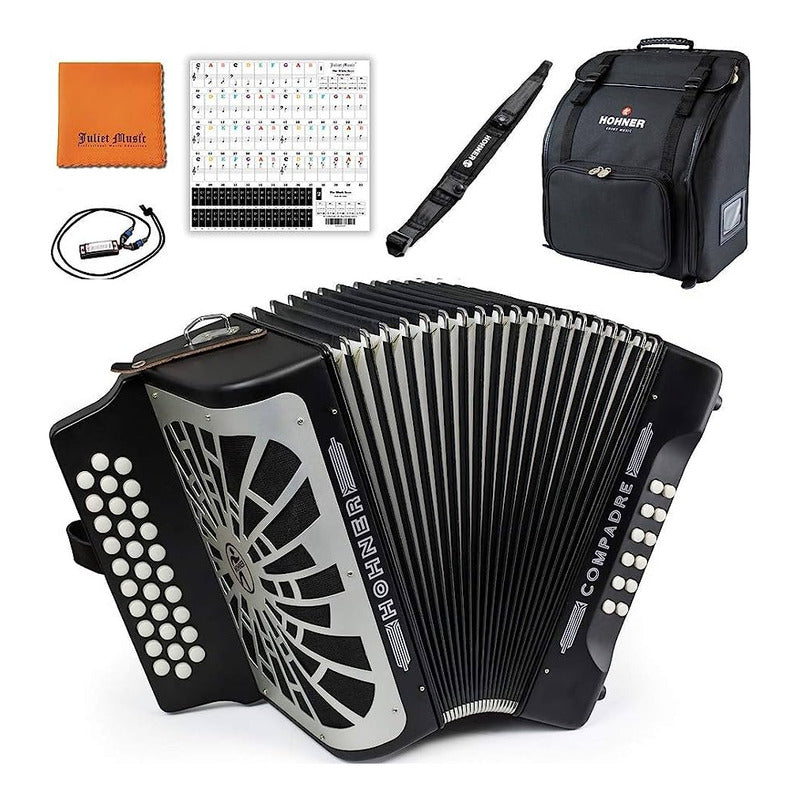 Acordeon Hohner Compadre Fa Negro/plata Con Funda Y Correas