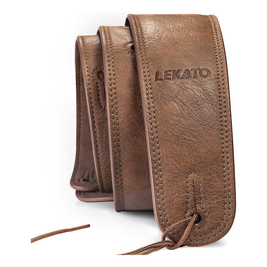Strap Lekato Correa Ajustable Cuero Marron Guitarra O Bajo