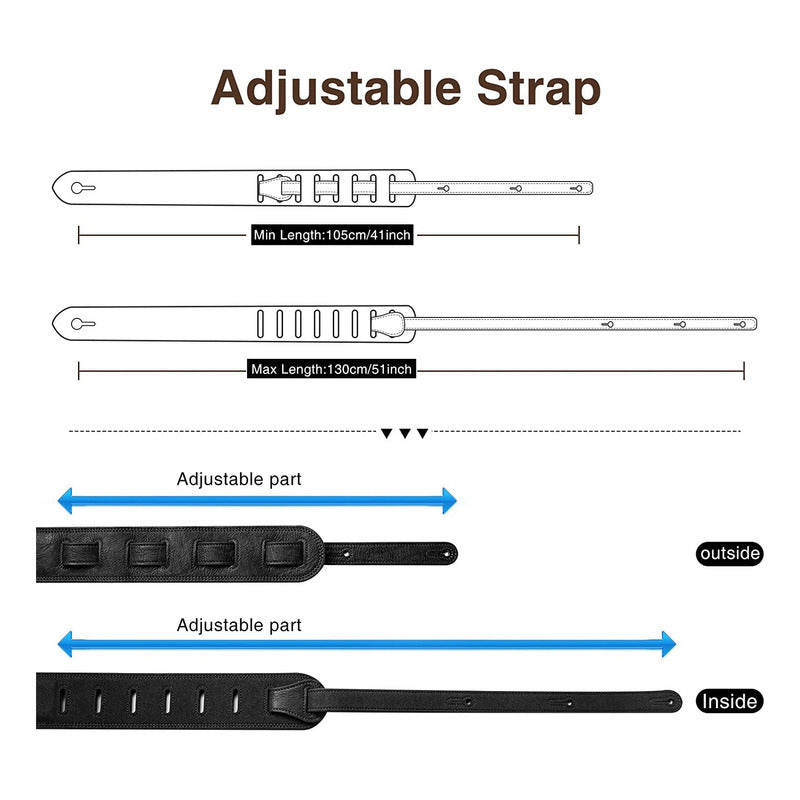 Strap Correa Lekato Ajustable De Cuero Para Guitarra O Bajo