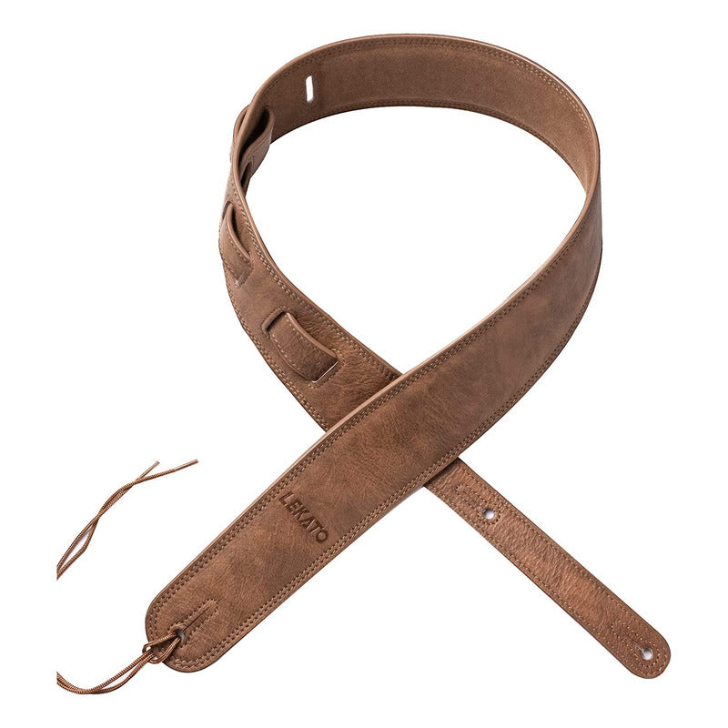 Strap Lekato Correa Ajustable Cuero Marron Guitarra O Bajo