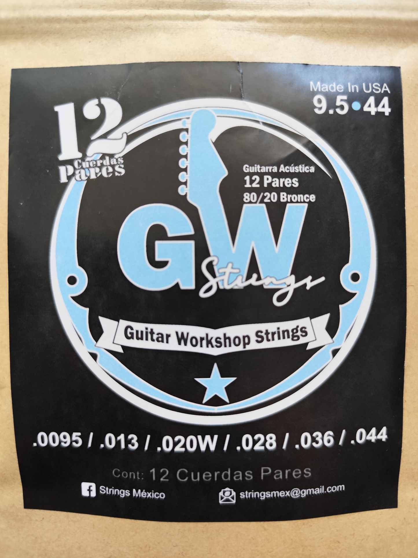 Cuerdas Pares 12 Gw Strings Guitarra Acustic Calibre 9.5-44