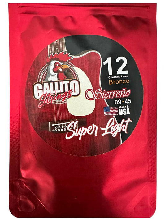 Apex Strings Set Cuerdas Gallito Para Guitarra Docerola, 12 cuerdas PARES para GUITARRA Bronce Sierreño By Hechas en USA! SUPER LIGHT 09.45