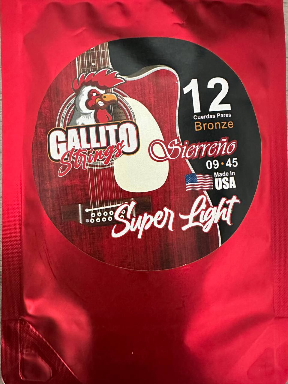 Apex Strings Set Cuerdas Gallito Para Guitarra Docerola, 12 cuerdas PARES para GUITARRA Bronce Sierreño By Hechas en USA! SUPER LIGHT 09.45