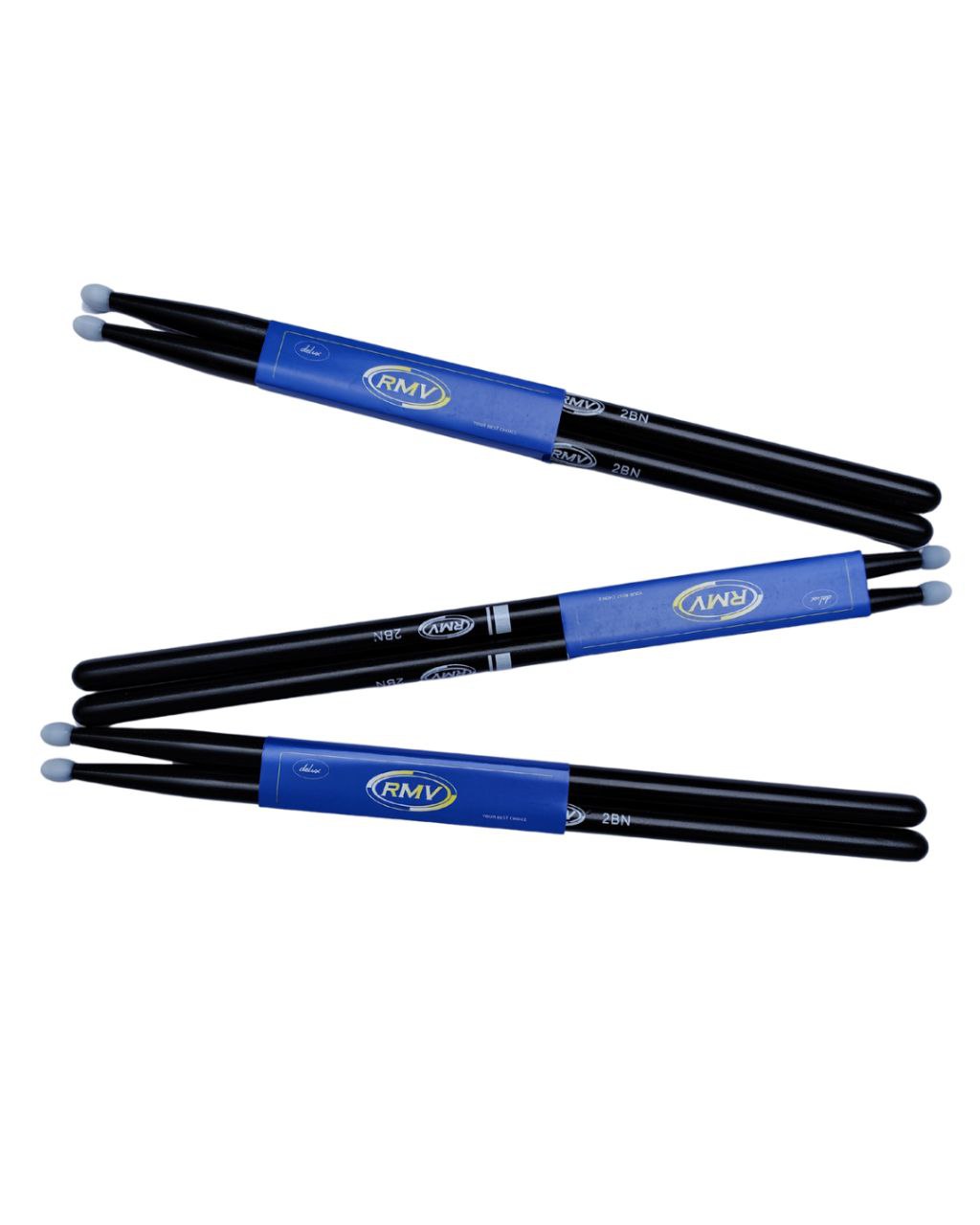 3 pares Pack de Baquetas para Batería 2BN RMV, Punta de Nylon, Negro, Profesionales drumsticks black baqueta Equilibrada, comodas, acabado antiderrapante