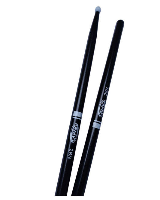 3 pares Pack de Baquetas para Batería 2BN RMV, Punta de Nylon, Negro, Profesionales drumsticks black baqueta Equilibrada, comodas, acabado antiderrapante