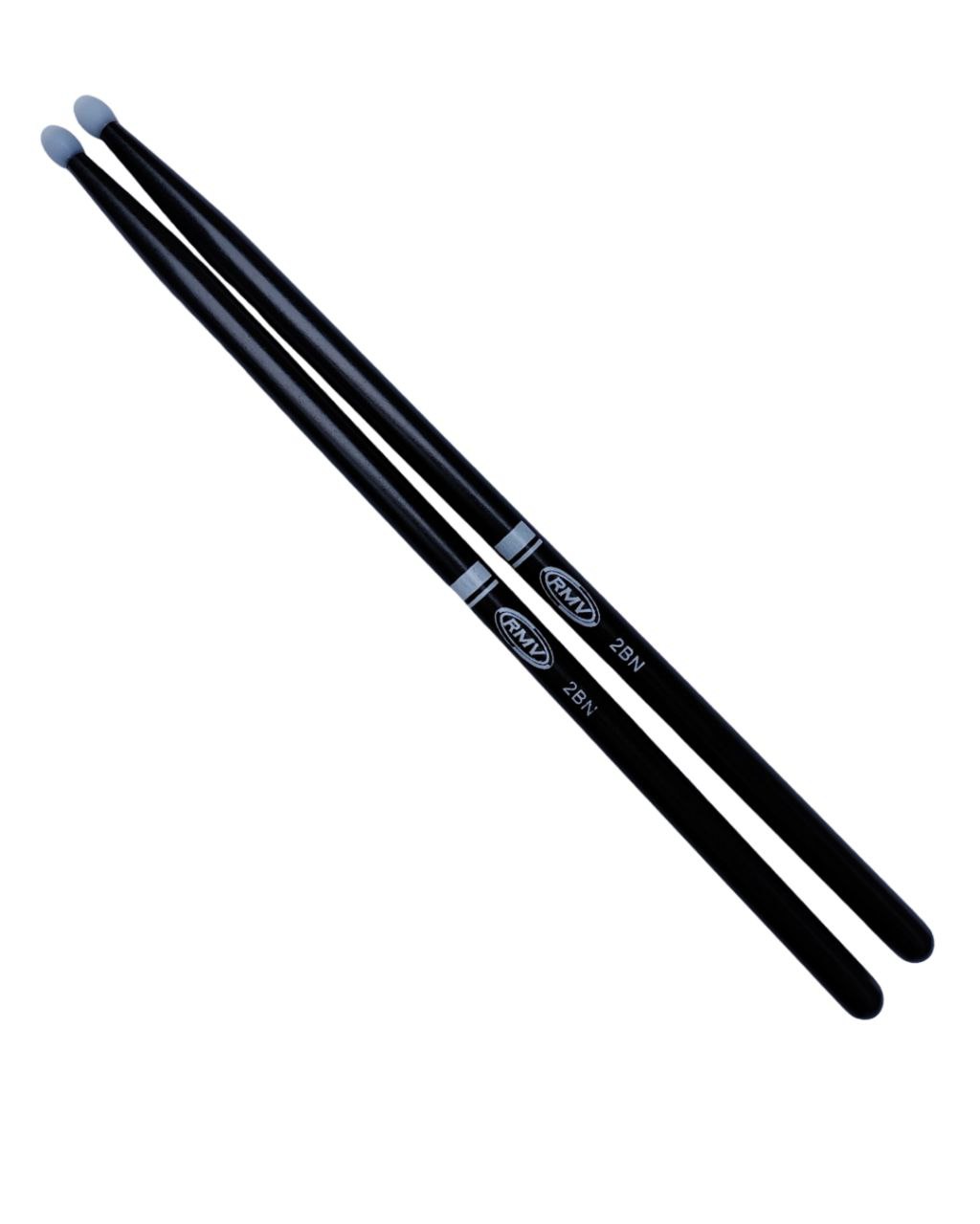 3 pares Pack de Baquetas para Batería 2BN RMV, Punta de Nylon, Negro, Profesionales drumsticks black baqueta Equilibrada, comodas, acabado antiderrapante