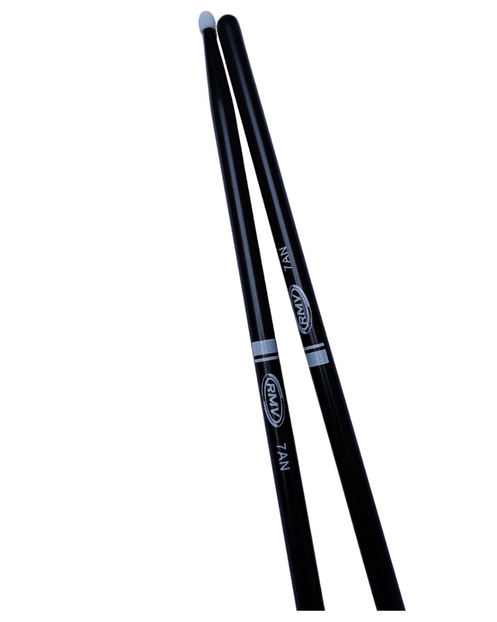RMV par de Baquetas para Batería 7AN, Punta de Nylon, Negro, Profesionales drumsticks black baqueta Equilibrada, comodas, acabado antiderrapante