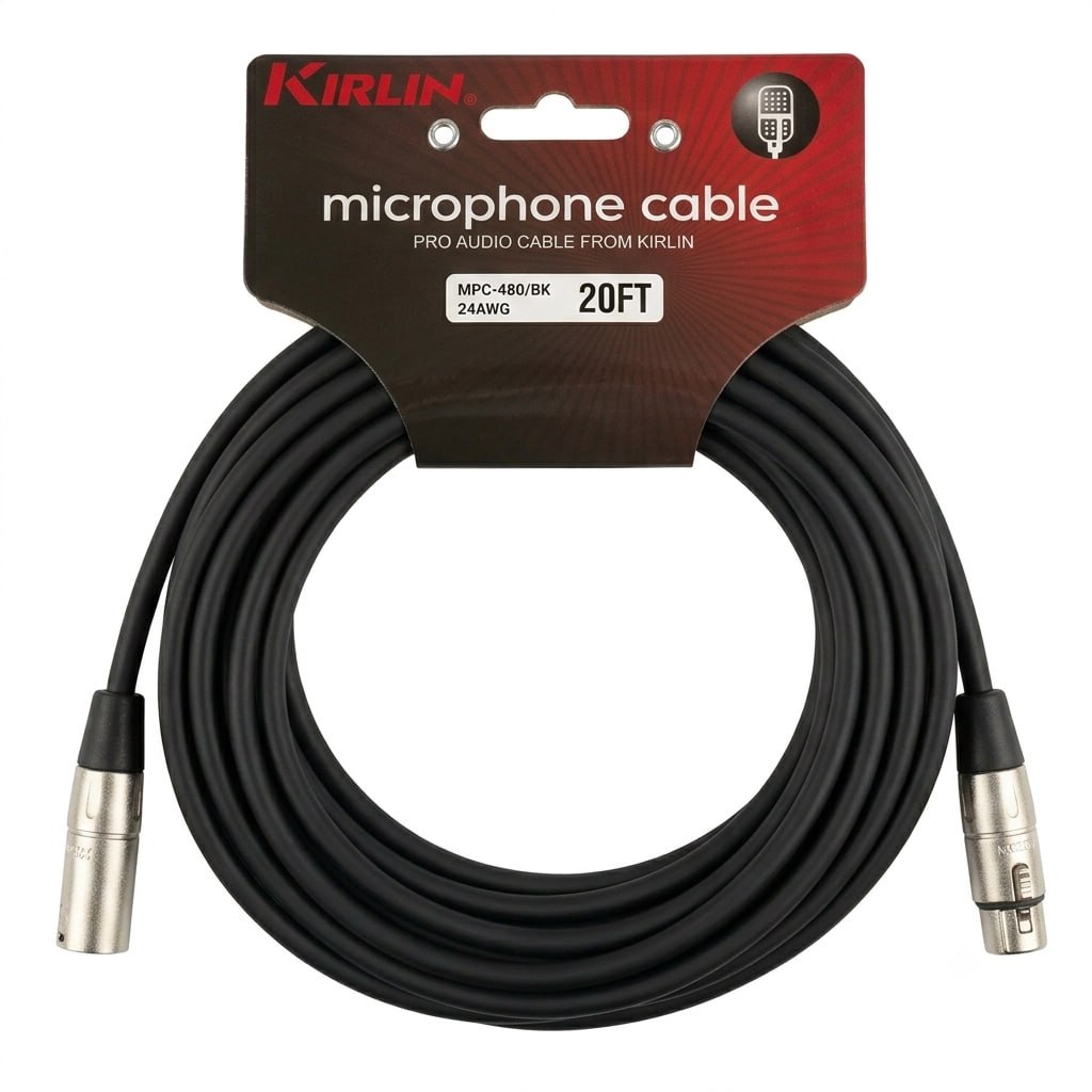 CABLE NEGRO MARCA KIRLIN LISO PARA MICROFONO. CANON MACHO A CANON HEMBRA, CONECTORES PLATEADOS 6 METROS