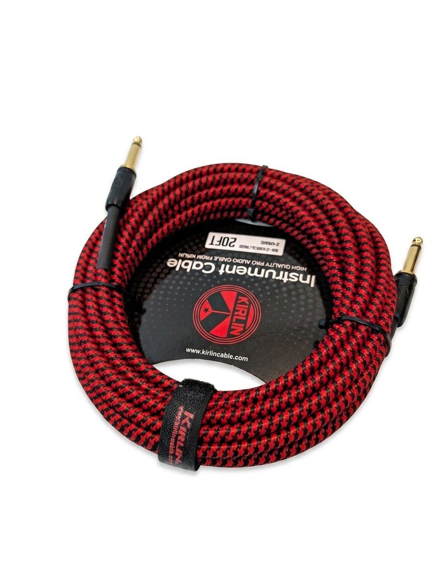 CABLE ROJO MARCA KIRLIN TEJIDO EN MALLA FLEXIBLE DE 6 METROS PARA INSTRUMENTO. CONECTORES METALICOS DE 1/4