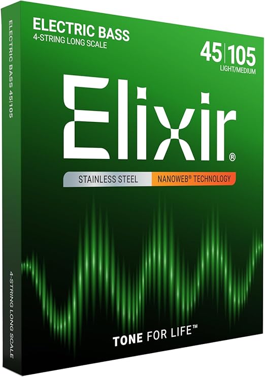 Cuerdas Elixir® Acero (Steel) 45-105 para Bajo Eléctrico – Tono Brillante y Larga Duración