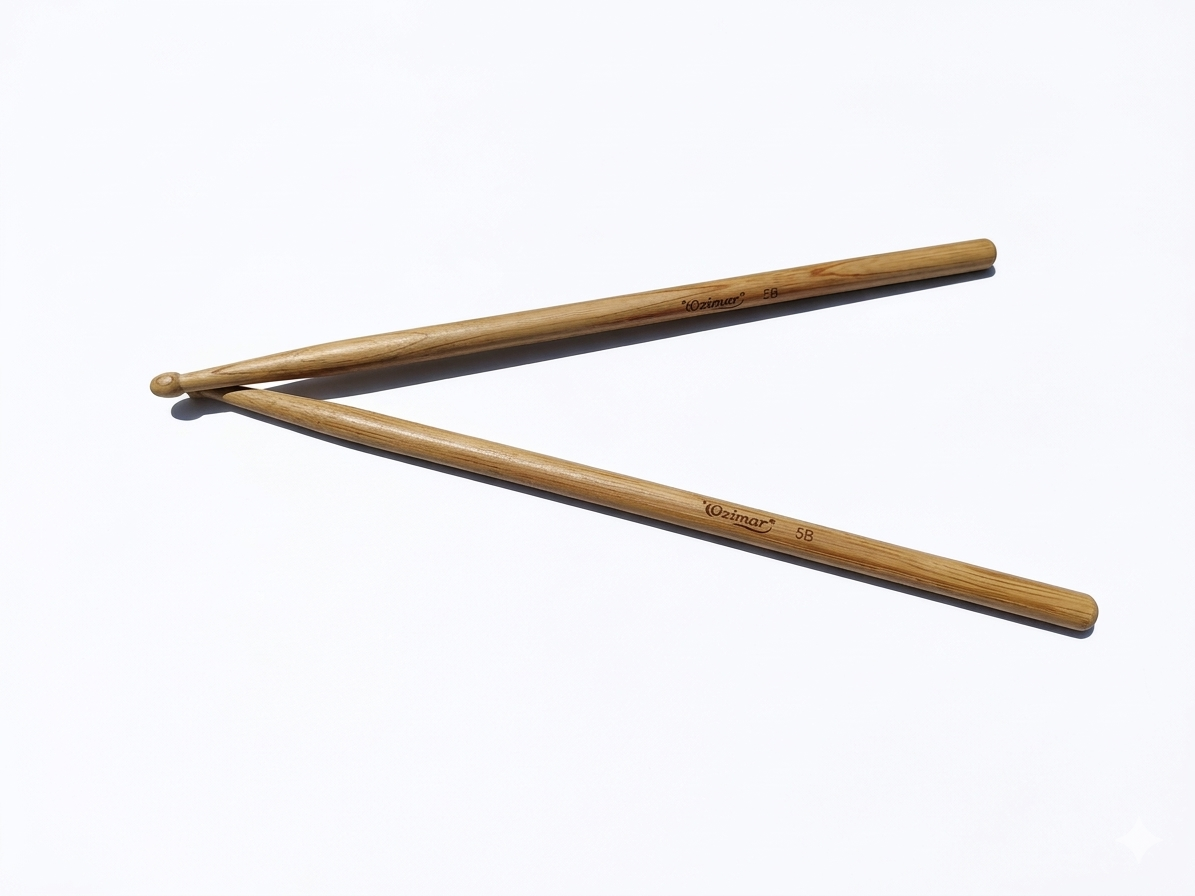 Par Baqueta de Bambú 5B con Punta de Madera OZIMAR – Potencia, Control y Durabilidad
