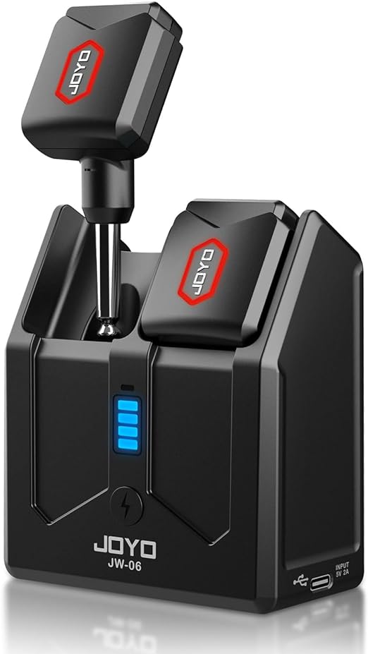 JOYO - Sistema de guitarra inalámbrico de 5.8 GHz receptor transmisor de guitarra inalámbrico con caja de carga, 4 canales de señal para instrumentos eléctricos de guitarra bajo (JW-06)