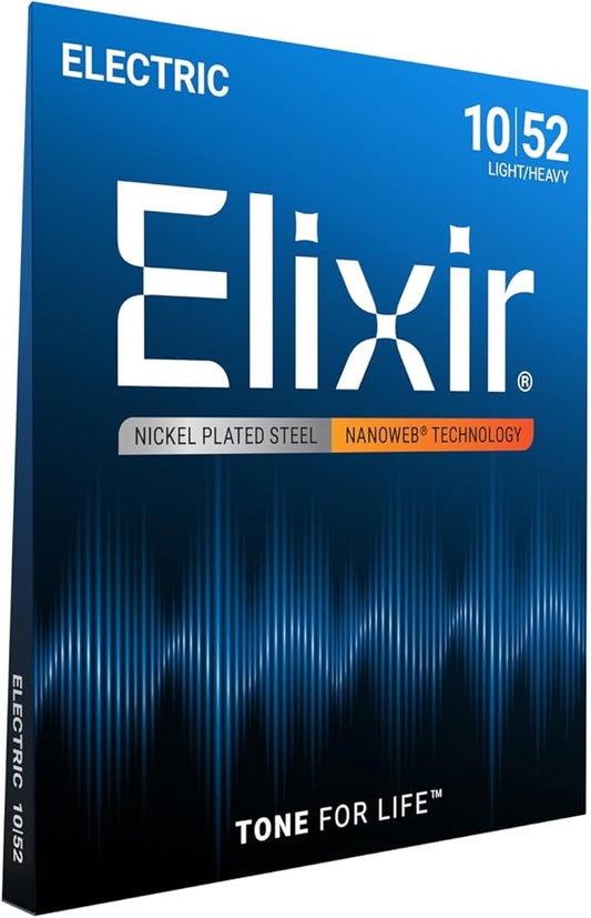 Cuerdas Elixir para Guitarra Eléctrica Calibre 10–52 – Juego de Cuerdas con Recubrimiento Anticorrosión – Sonido Brillante y Mayor Duración