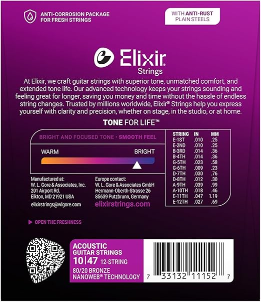 Cuerdas Elixir para Guitarra Eléctrica Calibre 10–47 – Juego de Cuerdas con Recubrimiento Anticorrosión – Sonido Brillante y Mayor Duración
