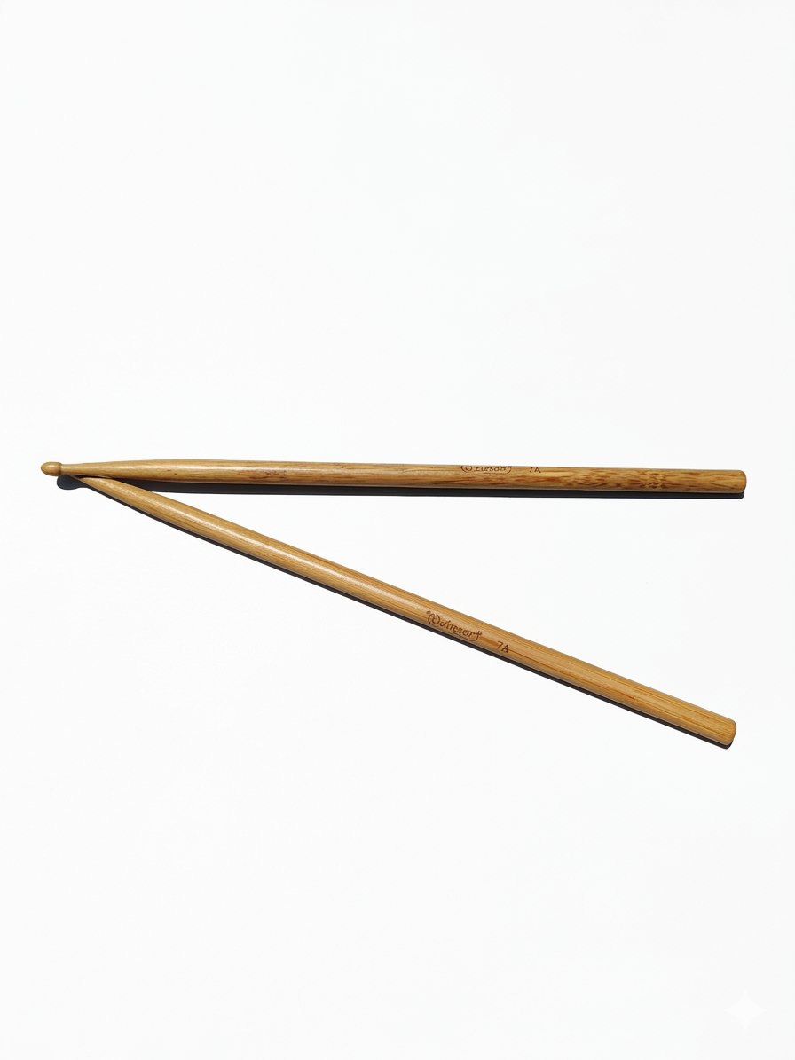 Par Baqueta de Bambú 7A con Punta de Madera OZIMAR – Ligera, Resistente y Precisa