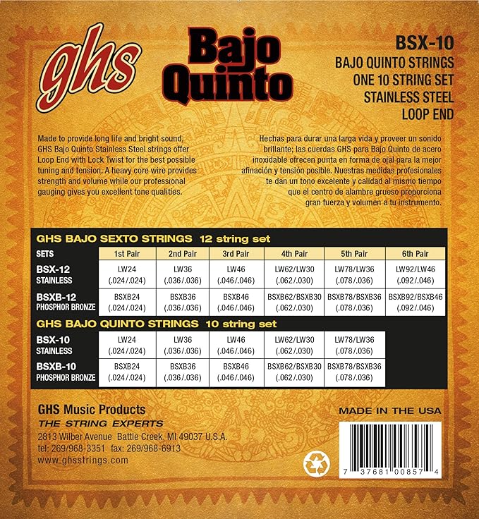 Cuerdas Ghs Acero Inoxidable Para Bajo Quinto Bsx-10 10