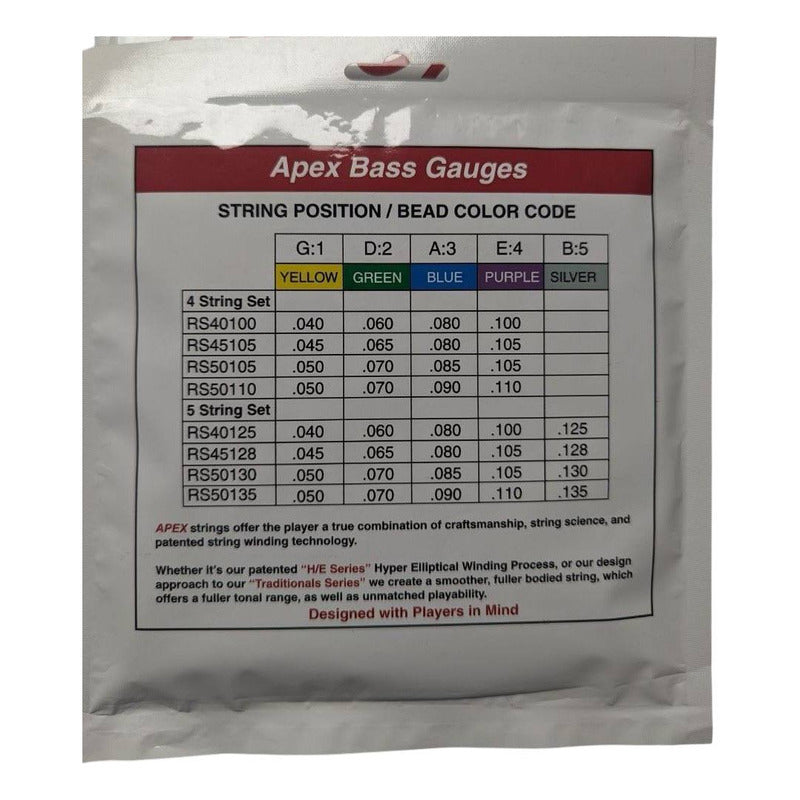 Set De 4 Cuerdas Acero Marca Apex Calibre Medio 50-105