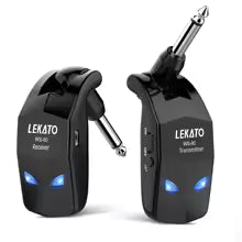 LEKATO - Sistema de guitarra inalámbrico de 2,4 GHz, receptor transmisor de guitarra con 4 canales, sistema inalámbrico de guitarra recargable para guitarra, bajo, instrumentos eléctricos