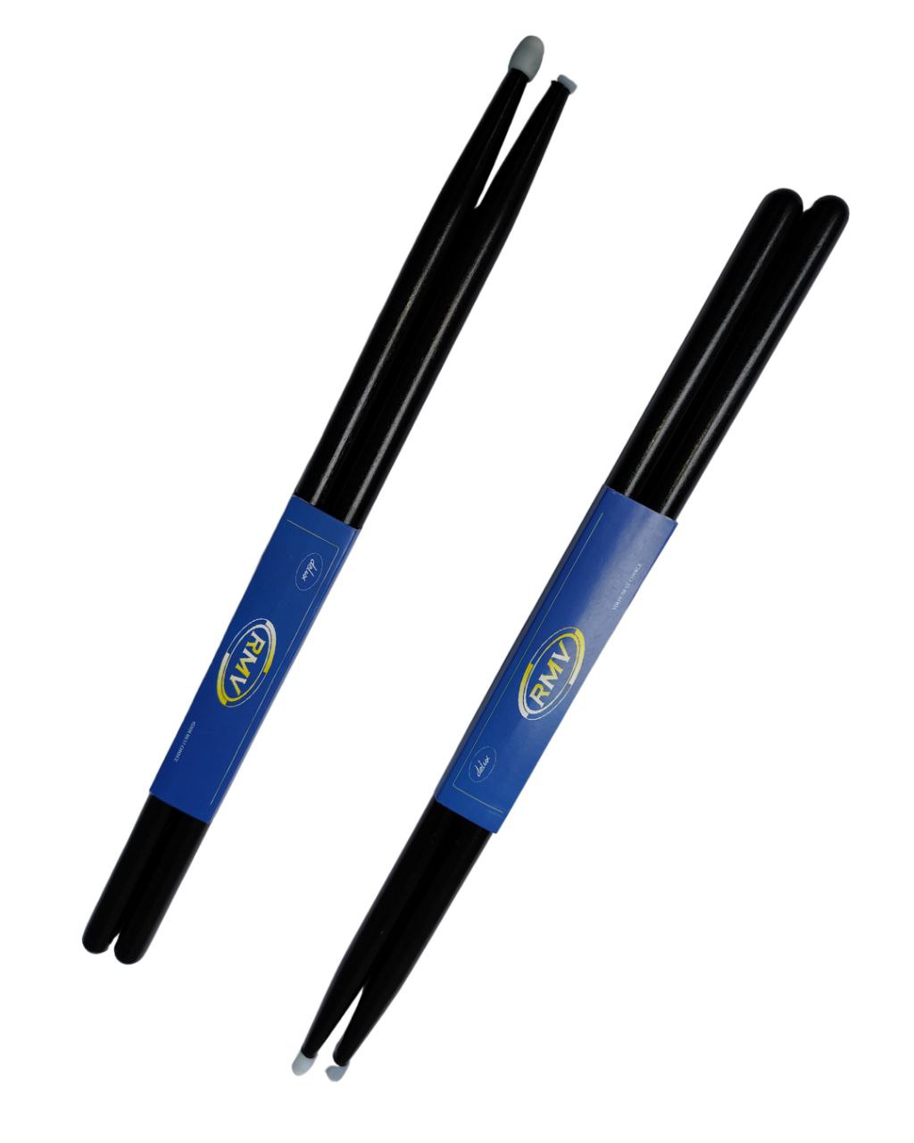 RMV par de Baquetas para Batería 7AN, Punta de Nylon, Negro, Profesionales drumsticks black baqueta Equilibrada, comodas, acabado antiderrapante