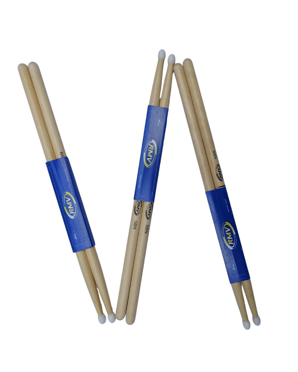 Pack de 3 pares de Baquetas RMV para Batería 5AN, Punta de Nylon, Profesionales baqueta Equilibrada, comodas, acabado antiderrapante