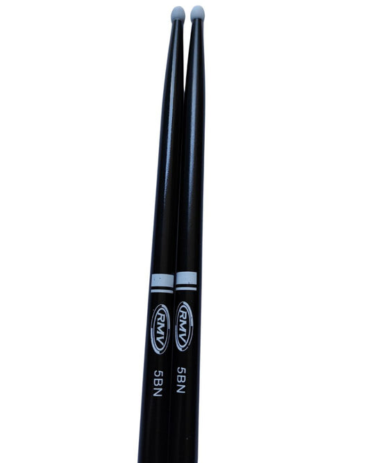 Par de Baquetas para Batería RMV 5AN, Punta de Nylon, NEGRO, Profesionales baqueta Equilibrada, comodas, acabado antiderrapante