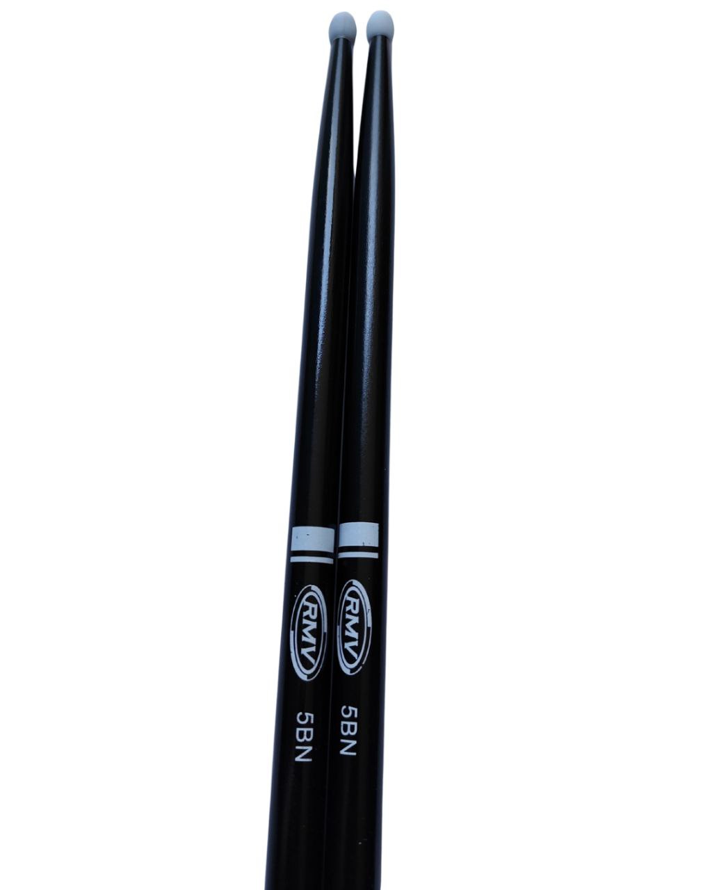 RMV par de Baquetas para Batería 5BN, Punta de Nylon, Negro, Profesionales drumsticks black baqueta Equilibrada, comodas, acabado antiderrapante