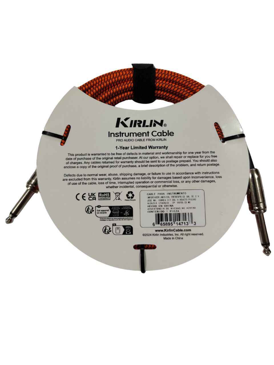 Cable KIRLIN IWCC-201PN/ORA 10FT – Cable Profesional para Guitarra, Bajo o Teclado, Plug Recto a Plug Recto, 3 Metros