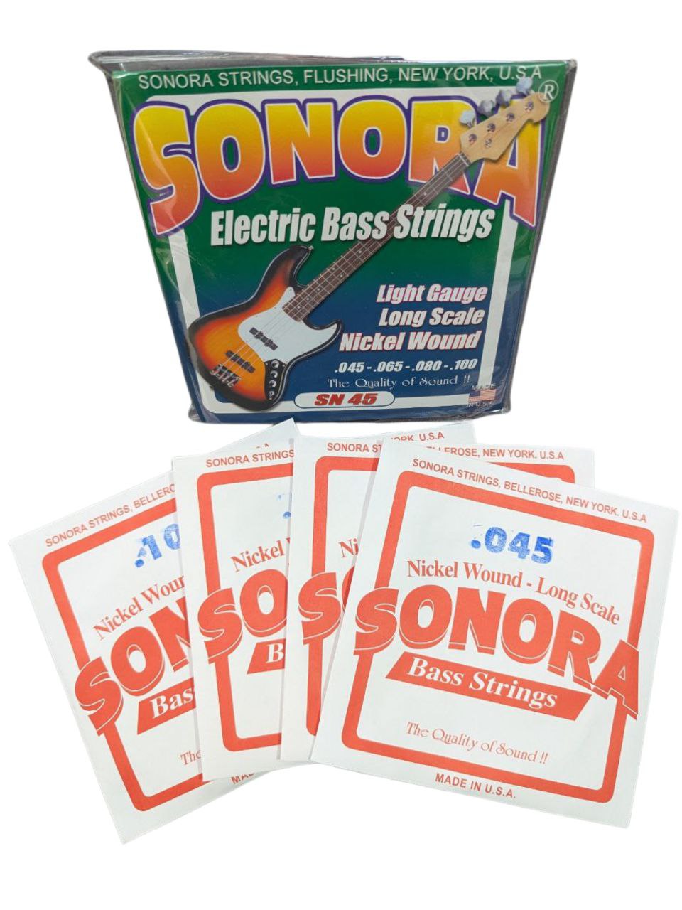 Cuerdas SONORA Níquel Set de 4 Calibre SN45 – Sonido Brillante, Suave y Potente para Bajo Eléctrico