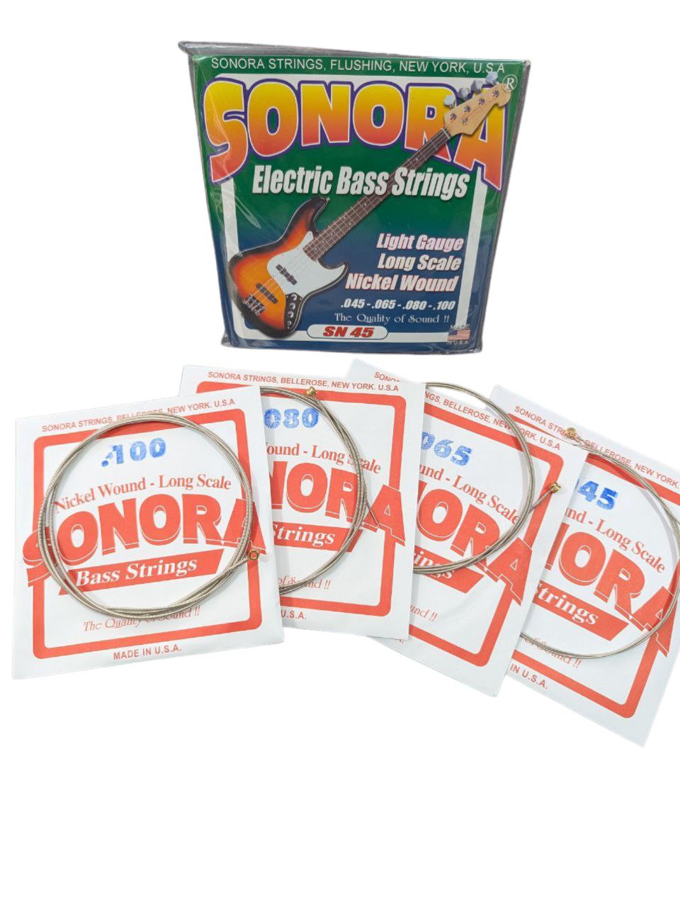 Cuerdas SONORA Níquel Set de 4 Calibre SN45 – Sonido Brillante, Suave y Potente para Bajo Eléctrico