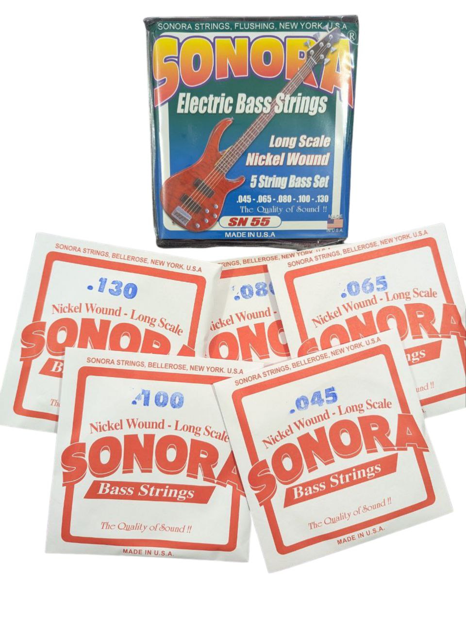 Cuerdas SONORA Níquel Set de 5 Calibre SN55 – Sonido Potente, Brillante y Equilibrado para Bajo Eléctrico