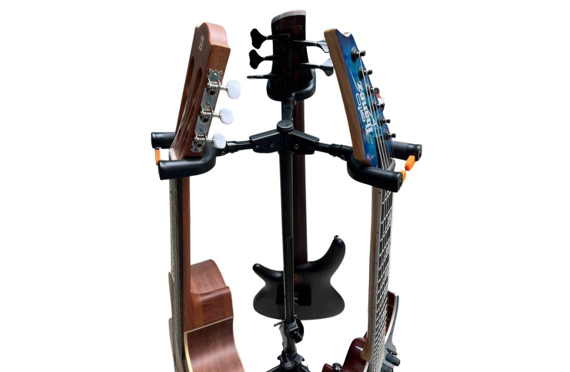 Base Profesional para Guitarra y Bajo – Soporte Triple Estable y Resistente para Instrumentos Eléctricos y Acústicos soundking