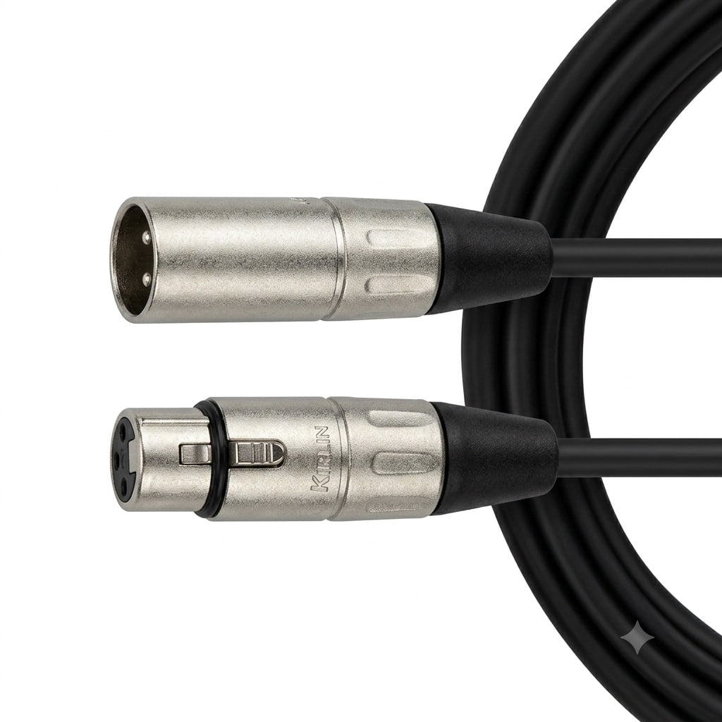 CABLE NEGRO MARCA KIRLIN LISO PARA MICROFONO. CANON MACHO A CANON HEMBRA, CONECTORES PLATEADOS 6 METROS