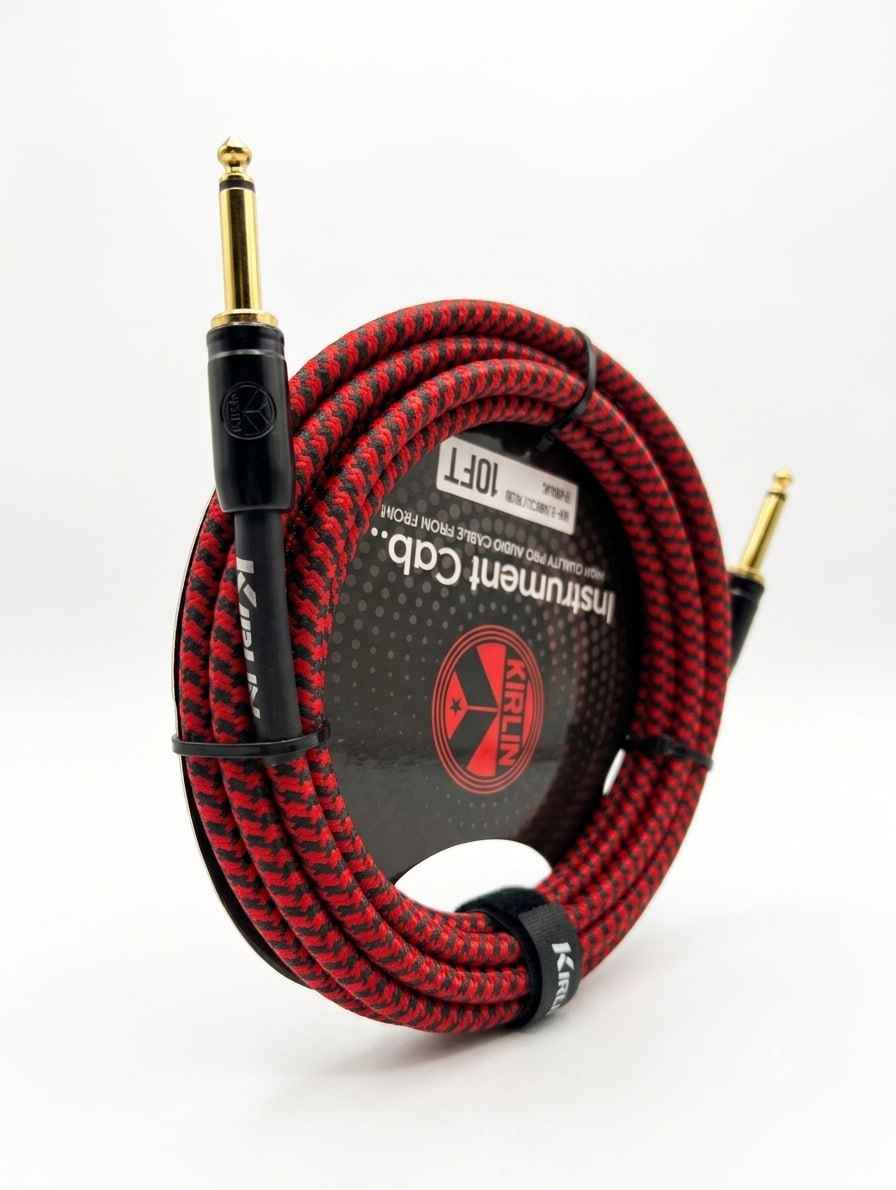 CABLE ROJO MARCA KIRLIN TEJIDO EN MALLA FLEXIBLE DE 3 METROS PARA INSTRUMENTO, CONECTORES METALICOS DE 1/4