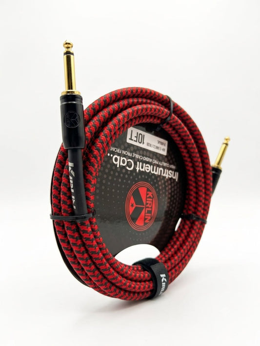 CABLE ROJO MARCA KIRLIN TEJIDO EN MALLA FLEXIBLE DE 3 METROS PARA INSTRUMENTO, CONECTORES METALICOS DE 1/4