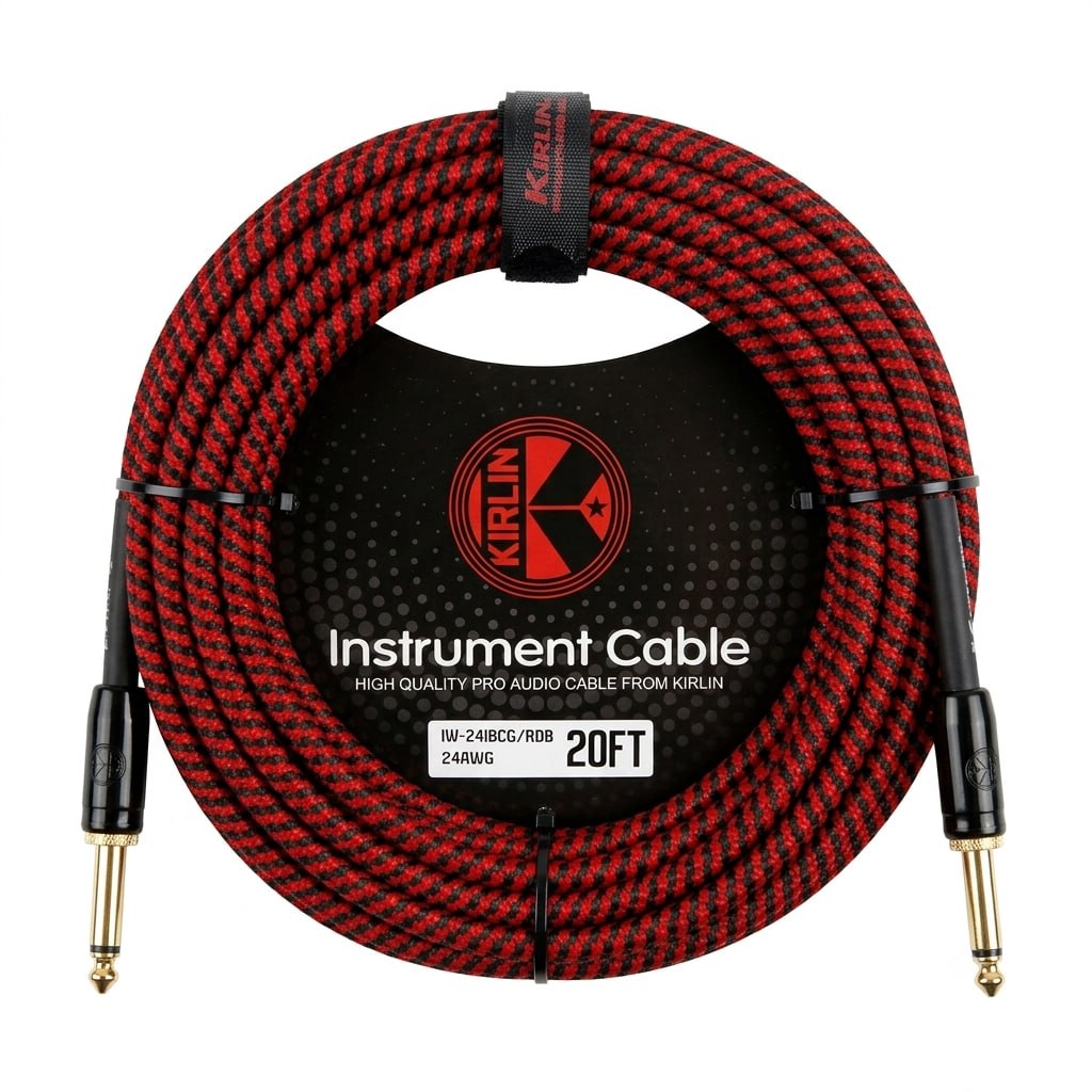 CABLE ROJO MARCA KIRLIN TEJIDO EN MALLA FLEXIBLE DE 6 METROS PARA INSTRUMENTO. CONECTORES METALICOS DE 1/4