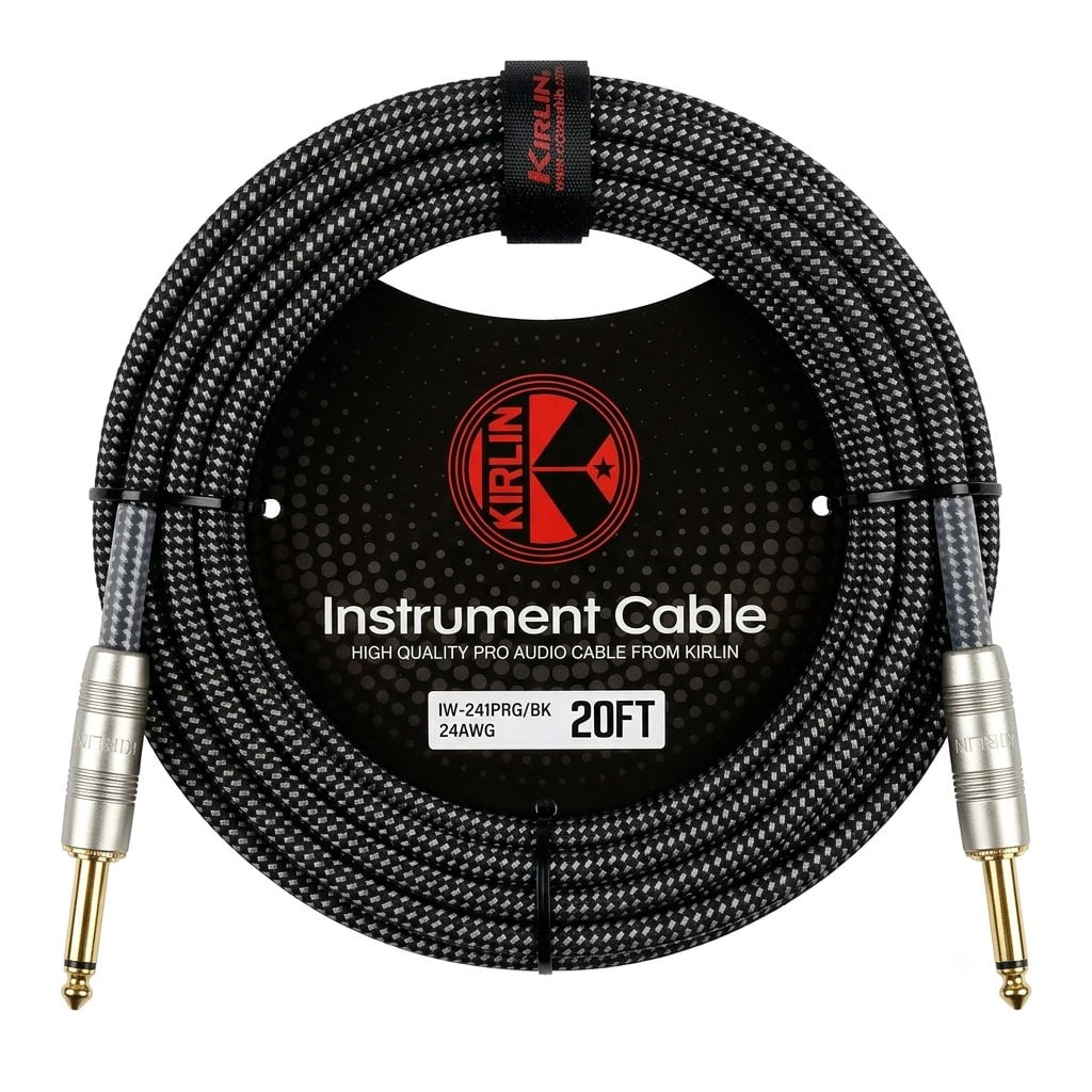 CABLE NEGRO MARCA KIRLIN TEJIDO EN MALLA FLEXIBLE DE 6 METROS PARA INSTRUMENTO, CONECTORES METALICOS DE 1/4